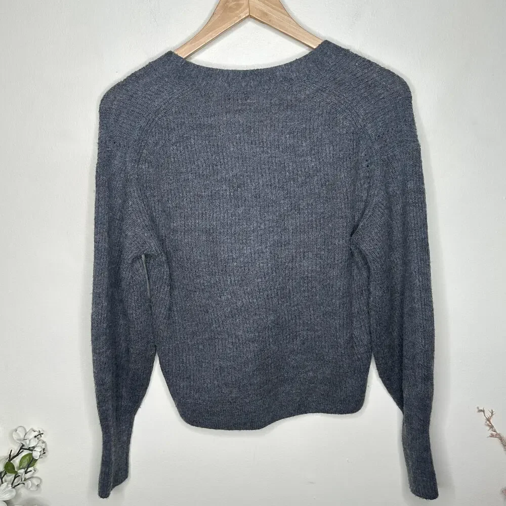 QUINCE Baby Alpaca-Wool Cropped Cardigan Sweater Charcoal Gray Sz M {3N36} - Picture 3 of 5
